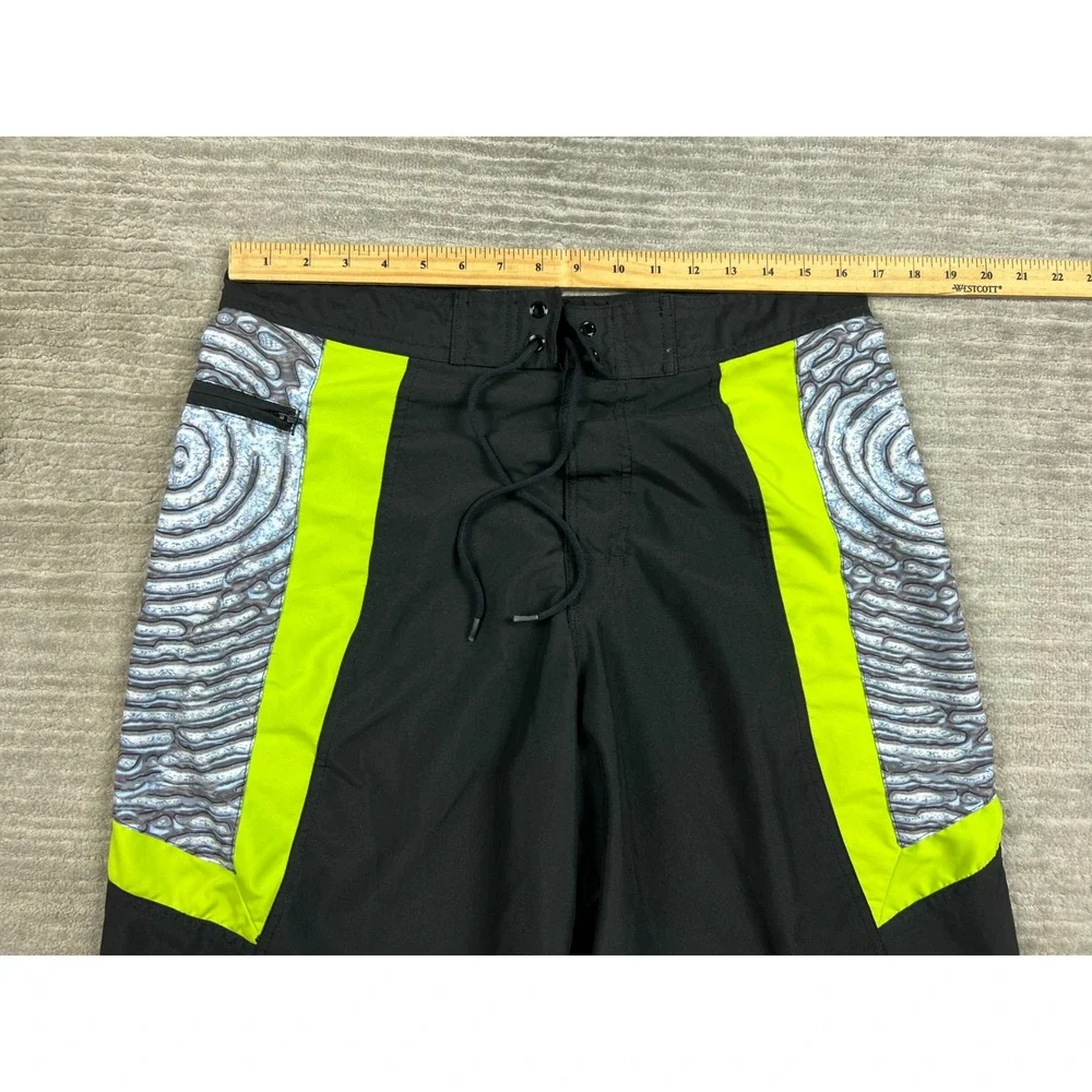 No Boundaries Board Shorts Mens‎ 34 Black Neon Yellow Swirl NB24B020 Colorblock